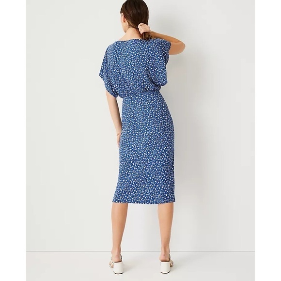 Ann Taylor Floral Dolman Sheath Midi Dress in Blue White Ditsy Floral Size 12 - Picture 2 of 12